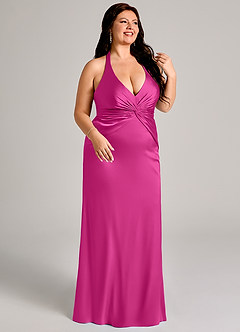 Azazie Valerie Robes de demoiselle d'honneur Robe Sirène en Satin extensible Plissée Fuchsia image10