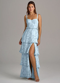 Azazie Romie Bridesmaid Dresses Sky Blue A-Line Corset Floral Burnout Dress image4