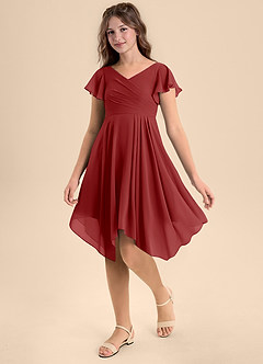 Azazie Janeaurelia Junior Abito A-Line in Chiffon Plissettato Ruggine image3