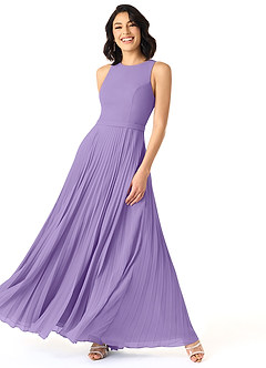 Azazie Lindie Vestidos de damas de honor Vestido de Tahití de Gasa de Corte en A con Cuello en V plisado image3