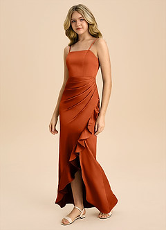 Azazie Buzzy Junior Vestido de Pimenton de Satén Elástico de Corte Recto con Plisado image7