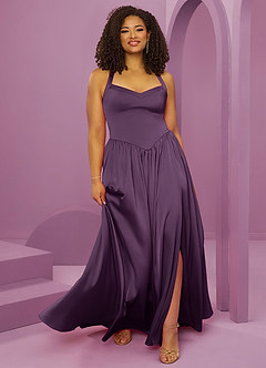 Barbie ♥ Azazie Bridesmaid Dresses Plum A-Line with Pockets Stretch Satin Dress image10