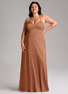 Azazie Mei Brautjungfernkleider A-Linie V-Hals Stretch-Satin Kleid Bronzer image7