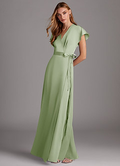 Azazie Nico Bridesmaid Dresses Dusty Sage A-Line V-Neck Stretch Satin Dress image4