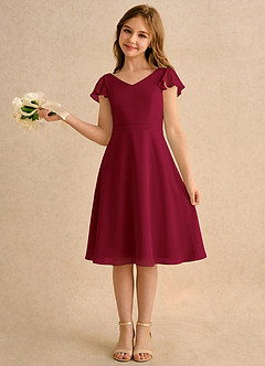 Azazie Narin Girls Formal Blomsterpigekjoler A-Line med ærmer Chiffon Knælængde Kjole image1