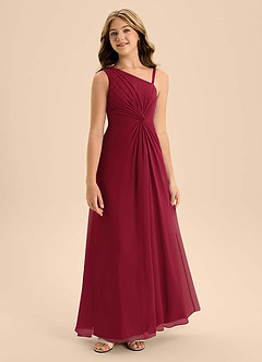 Azazie Brooke Junior Burgundy A-Line Side Slit Chiffon Dress image5