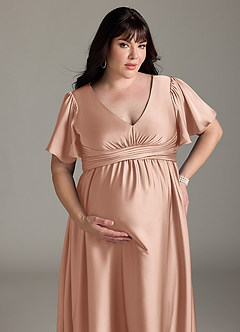 Azazie Verna Maternity Bridesmaid Dresses A-Line Ruched Stretch Satin Floor-Length Dress image15