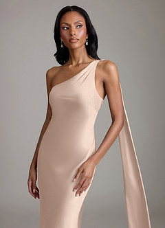 Azazie Juniper Brautjungfernkleider Meerjungfrau-Linie One-Shoulder Stretch-Satin Kleid Englisches Rosa image3