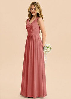 Azazie Kora Junior Abito A-Line in Chiffon Plissettato Rosa Antica image1