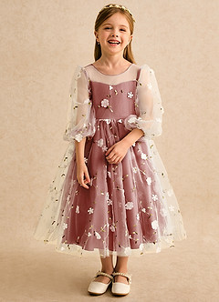 Azazie Elowen vestidos de niña de las flores Vestido de Terracota de Encaje de Corte en A con Escote de Corazón image5