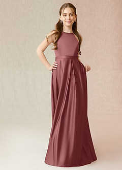 Azazie Arianthe Junior Amethyst A-Line with Pockets Stretch Satin Dress image4