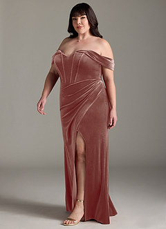 Azazie Jas Bridesmaid Dresses Rustic Rose Sheath Off-The-Shoulder Corset Velvet Convertible Dress image13