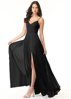 Azazie Vini Bridesmaid Dresses Black A-Line V-Neck Pleated Chiffon Dress image3