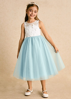 Azazie Lina Flower Girl Dresses Ivory Sea Glass Ball-Gown Lace Dress image2