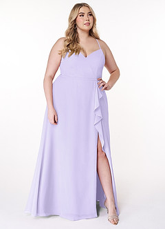 Azazie Naeem Brautjungfernkleider A-Linie V-Hals Rüsche Chiffon Kleid Flieder image9