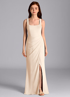 Azazie Mero Junior Robe Sirène en Mousseline de soie Plissée Albâtre Blanc image4
