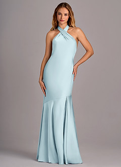 Azazie Lorena Robes de demoiselle d'honneur Robe Sirène en Satin extensible Plissé Bleu Nuage image4