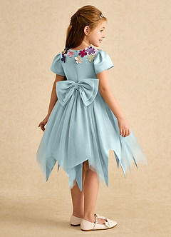 Azazie Janna Flower Girl Dresses Mist A-Line with Sleeves Matte Satin Dress image2