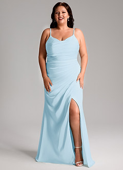 Azazie Deandra Bridesmaid Dresses Sky Blue Mermaid Pleated Stretch Satin Dress image9