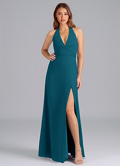 Azazie Odie Bridesmaid Dresses Ink Blue A-Line Chiffon Dress image3