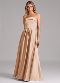Azazie Lucienne Robes de demoiselle d'honneur Robe Trapèze Convertible en Satin extensible Sans bretelle Rose Perle image1