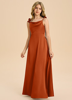 Azazie Gumdrop Junior Burnt Orange Empire Pleated Stretch Satin Dress image3
