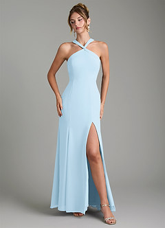 Azazie Rue Bridesmaid Dresses Sky Blue A-Line Halter Chiffon Dress image4