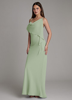 Azazie Yura Vestidos de damas de honor Vestido Salvia Polvorienta de Gasa de Corte Sirena con Hombros descubiertos image5