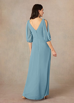 Azazie Bronwyn Mother of the Bride Dresses Moody Blue A-Line V-Neck Ruched Chiffon Dress image4