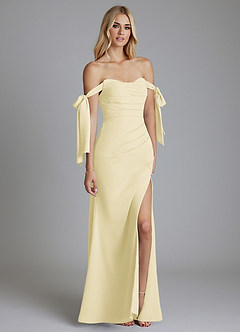 Azazie Nehemia Jurken voor bruidsmeisjes Converteerbaar Jurk van Chiffon met Zeemeermin Off the Shoulder Citroensorbet image1