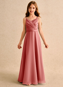 Azazie Umina Girls Formal Flower Girl Dresses Antique Rose A-Line Pleated Matte Satin Dress image6
