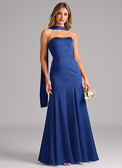 Azazie Shiloh Vestidos de damas de honor Vestido de Azul Real de Satén Elástico de Corte Sirena Convertible con Sin tirantes image5