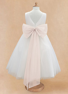 Azazie Kavi Flower Girl Dresses Ivory Rose Petal A-Line Bow Matte Satin Dress image8