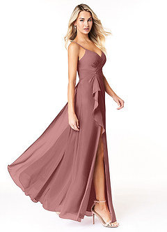 Azazie Emerald Bridesmaid Dresses Desert Rose A-Line Ruffled Chiffon Dress image2