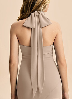 Azazie Velli Junior Abito Sirena in Chiffon Collo alto Taupe image5