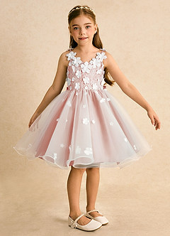 Azazie Junebug vestidos de niña de las flores Vestido de Marfil Rosetón de Tul de Princesa con Encaje image6