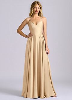 Azazie Truce Bridesmaid Dresses Champagne A-Line Stretch Satin Dress image3
