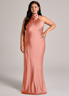 Azazie Velli Abiti da Damigella Abito Sirena in Raso Elasticizzato Collo Alto Corallo image8