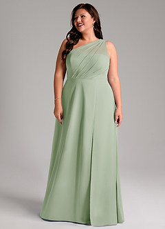 Azazie Phaedra Jurken voor bruidsmeisjes Jurk van Chiffon met A-Lijn One-Shoulder Stoffige Salie image8