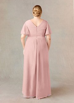 Azazie Morning Glory Mother of the Bride Dresses Powder Pink A-Line V-Neck Ruched Chiffon Dress image6