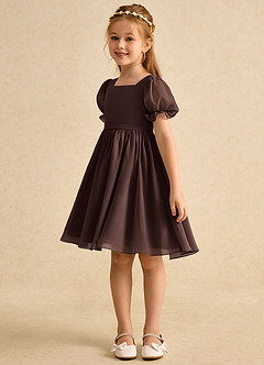 Azazie Jolie Blumenmädchenkleider A-Linie mit ärmel Chiffon Kleid Ganache image5