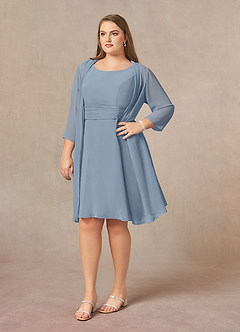 Azazie Shirley Mother of the Bride Dresses Dusty Blue A-Line Scoop Pleated Chiffon Dress image10