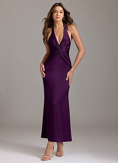 Azazie Valerie Bridesmaid Dresses Grape Mermaid Pleated Stretch Satin Dress image1