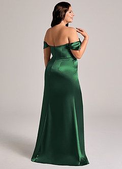 Azazie Saige Bridesmaid Dresses Dark Green Sheath Off the Shoulder Metallic Satin Convertible Dress image14