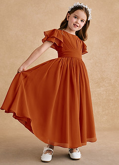 Azazie Ali Flower Girl Dresses Paprika A-Line Pleated Chiffon Dress image6