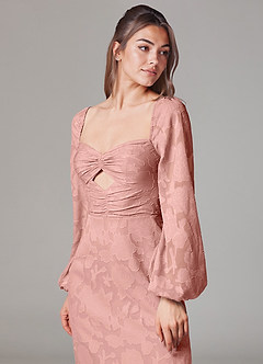 Azazie Lainie Final Sale Agave Sheath Long Sleeve Floral Burnout Dress image7