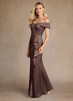 Azazie Laredo Suknie dla Matki Panny Młodej Syrena Zza ramienia Satyna elastyczna Długość podłogi Sukienka image10