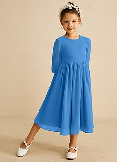Azazie Lolo Abiti da Ragazza di Fiori Abito A-Line in Chiffon Con Maniche Blue Jay image2