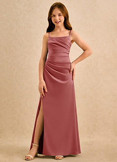 Azazie Cannoli Girls Formal Sukienki dla dziewczynek sypiących kwiaty Linia A Pofałdowany Satyna elastyczna Długość podłogi Sukienka image3