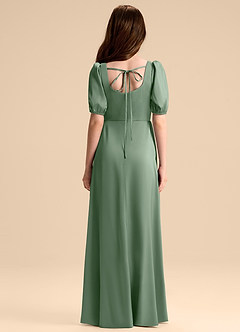 Azazie Briar Junior Vestido de Matcha de Satén Elástico de Corte en A con Lazo image2